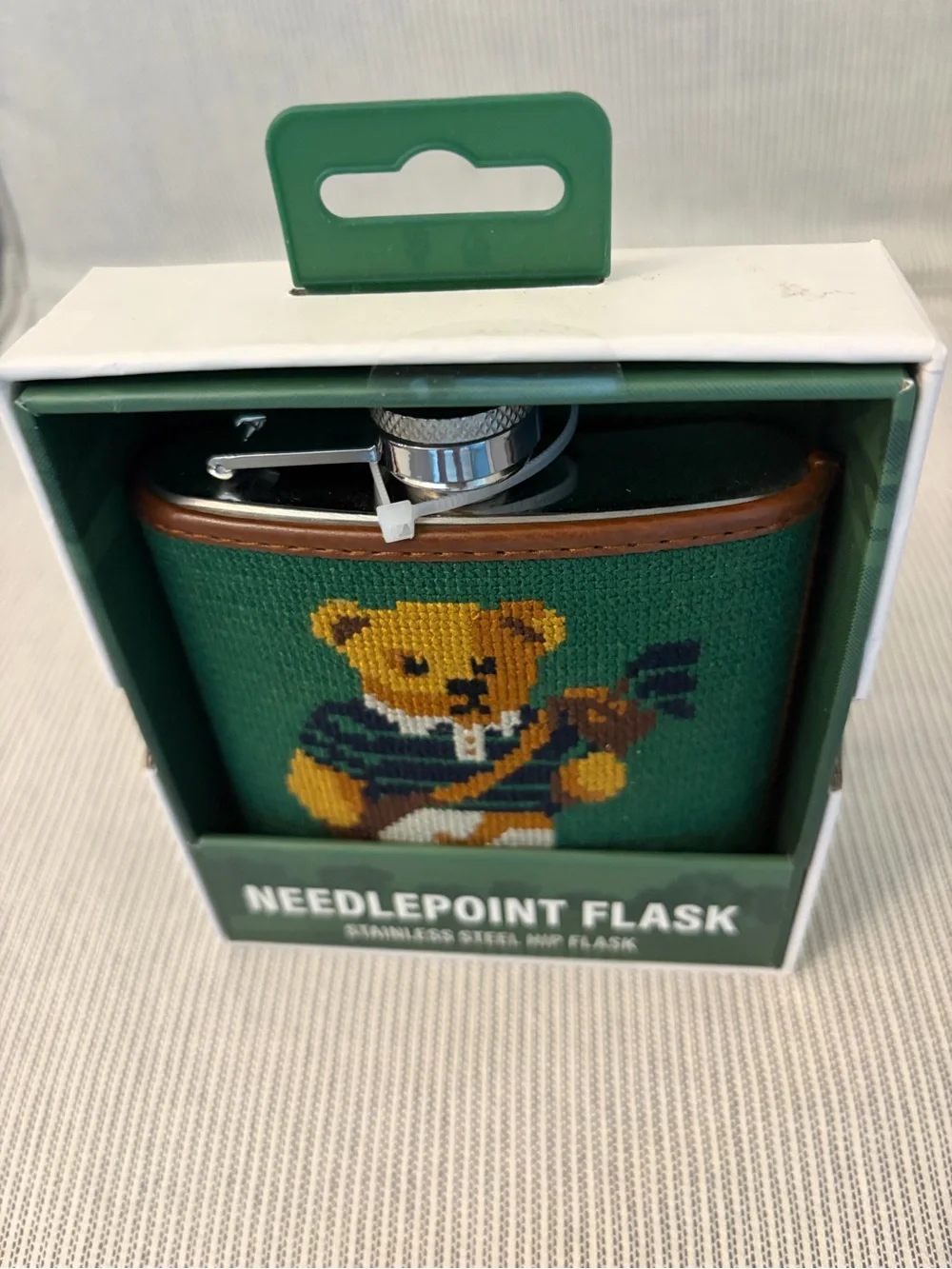 Eastwood Pines Green Needlepoint Golf  Bear Flask - Men Accessories